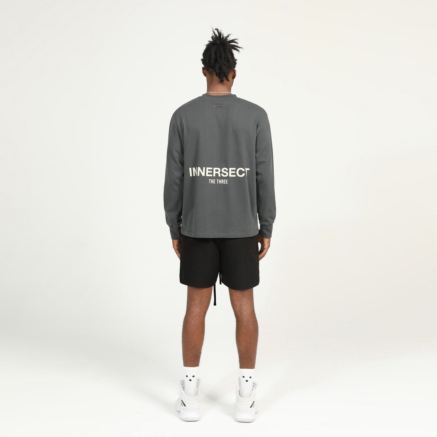 Charcoal Printed Logo Long Sleeve T-Shirt