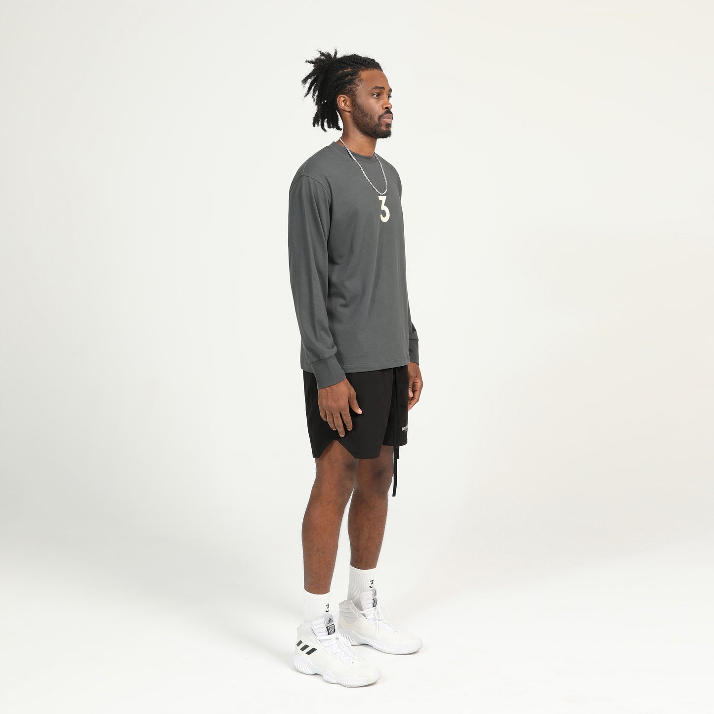 Charcoal Printed Logo Long Sleeve T-Shirt