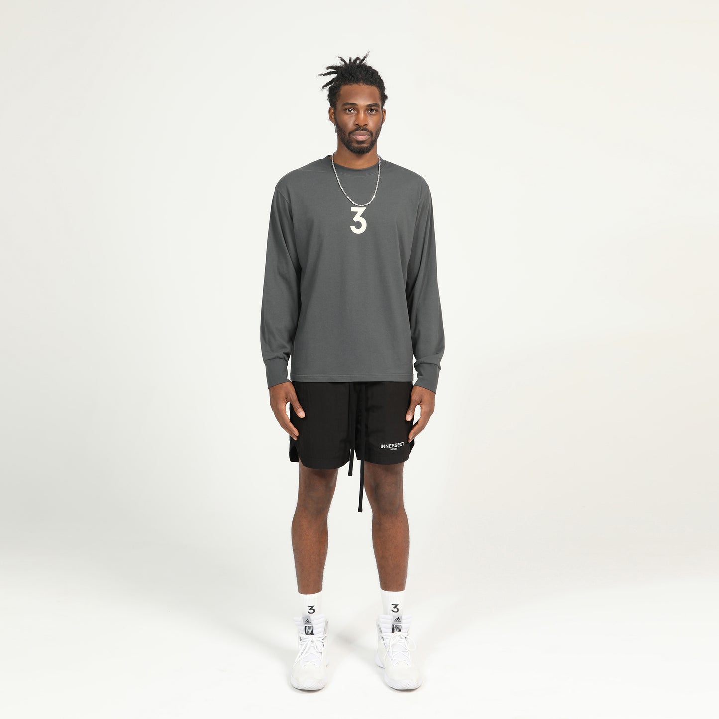 Charcoal Printed Logo Long Sleeve T-Shirt