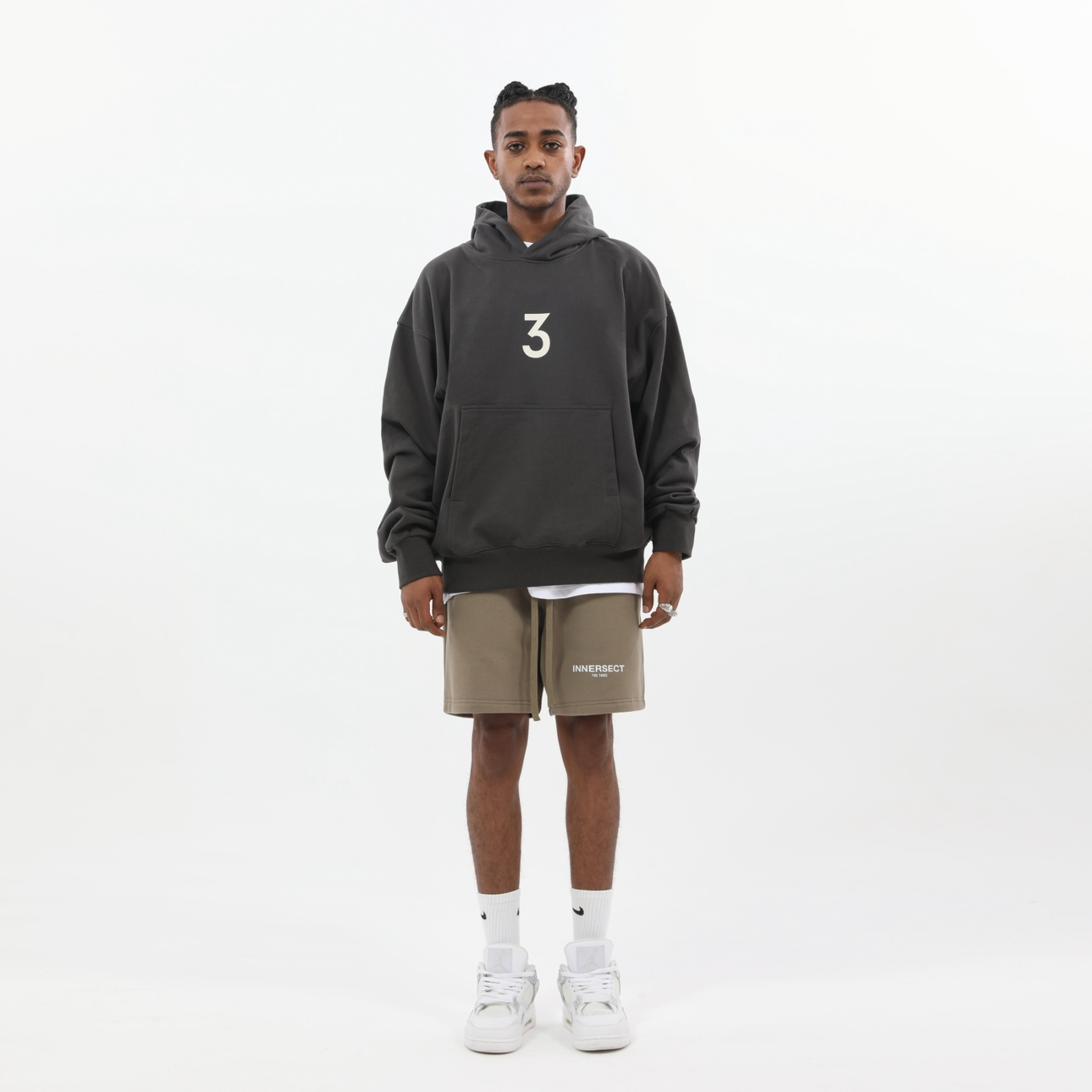 Charcoal "3" Logo Hoodie