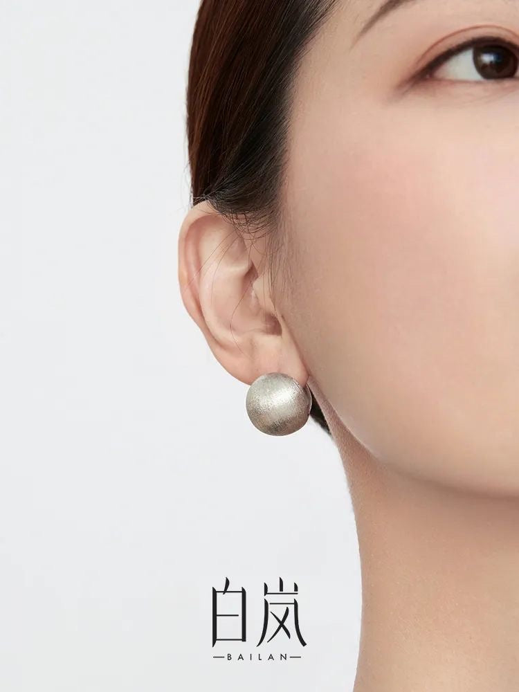 Silver Brushed Ball Earrings